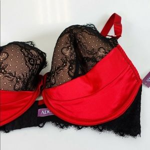 Black and red lace bra